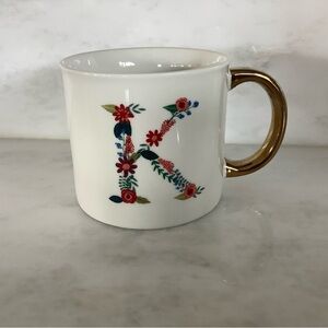 Opalhouse Monogram Floral Design Coffee Mug Letter “K” with Gold Handle